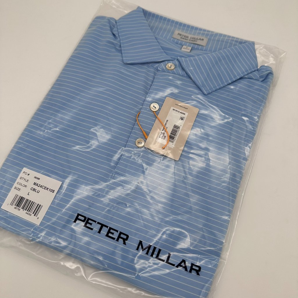 Peter Millar Men's Hemlock Performance Jersey Striped Golf Polo, Size L, Blue